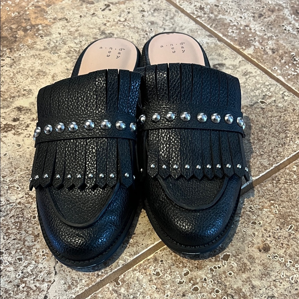 a new day Black Fringe Loafers with Silver Studs
